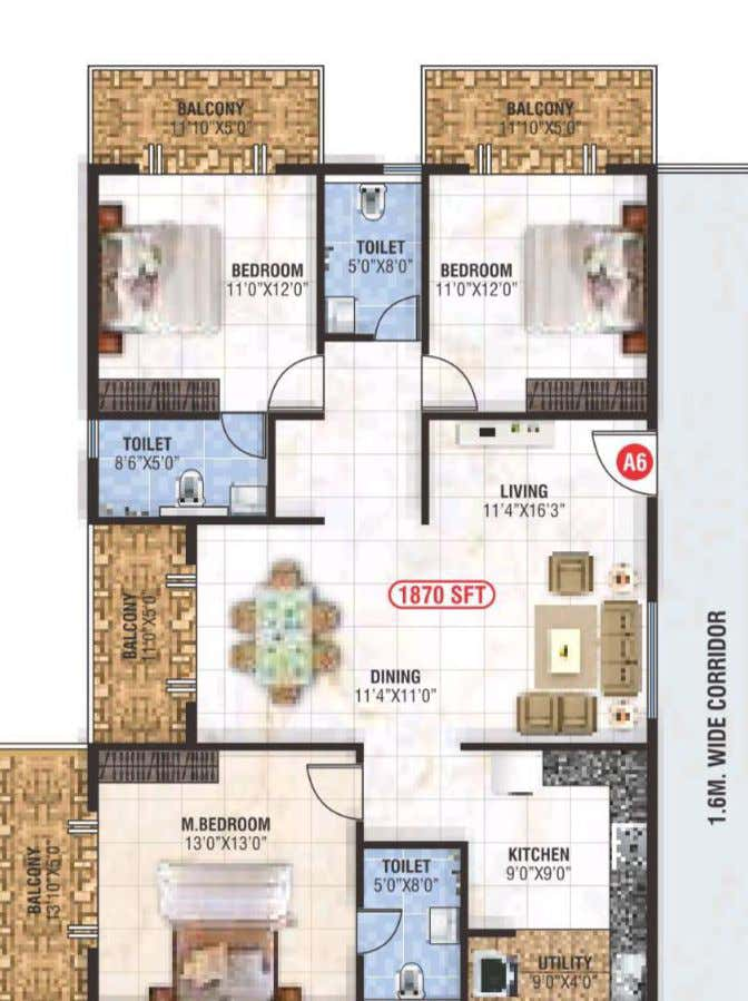 3 BHK Floor Plan